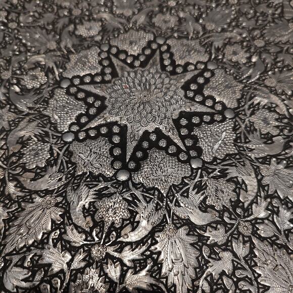 Vintage Handmade Vintage Middle Eastern Round Silver Tray Floral Design - Picture 13 of 16